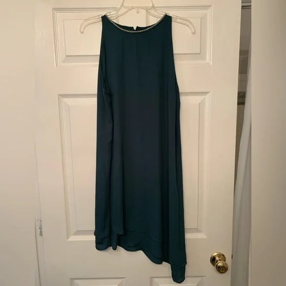 H&M - Dark Green Chiffon Asymmetrical Dress